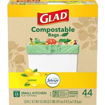 Glad 음식물쓰레기 봉투 6.9L 사이즈 100% 생분해 페브리즈 레몬 향 44개 라이트 옐로우(포장이 다를 수 있음), 44 Count (Pack of 1)