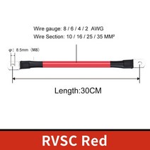 와이어커넥터부품 배터리 인버터 와이어 m8 m6 m10 구리 주석 도금 터미널 8 6 4 2 awg 해양 전원 배터리 케이블 ups rv 사용 호환, 빨간색, 5피트-150cm, 2AWG - 35mm2