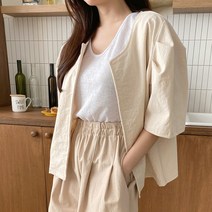 NewCare여성 여름 린넨 미니자켓 벌룬 퍼프 무지자켓