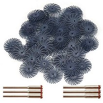 Kuofu 30pcs 회전 공구 용 3pcs 2.35mm 3mm 생크 맨드릴이있는 1 인치 강모 디스크 키트 보석 목재 금속 연마 80 그릿 용 25mm 세부 연마 휠 방사형, 120 그릿