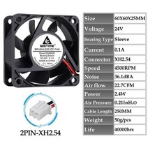 Gdstime-DC 12V 24V 60x60x25mm 컴퓨터 CPU 쿨러 6025 브러시리스 배기 냉각 팬 그래픽 카드 냉각용 60MM 1 개, 24V Sleeve XH2.54_5 Piece 6025