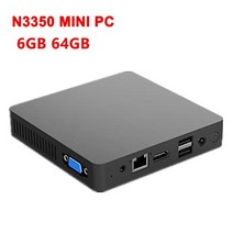 팬리스 미니 PC 인텔 셀러론 N3350 윈도우즈 10 PC 6GB RAM 64GB ROM 128GB SSD 1000M LAN WiFi BT4.0 VGA 데스크탑 컴퓨터, CHINA, AU, 6G 64G add 1TB SSD