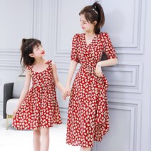 엄마 딸 드레스 부모 자식 원피스 여성용 무릎길이 꽃무늬 미디원피스