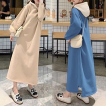 케익 포근따뜻 루즈핏 겨울 롱 후드 원피스 - 819