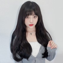 뿌이뿌이가발 여신 웨이브 피스 붙임머리 부분가발 똑딱이 여자 긴머리 헤어, 자연블랙