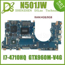 노트북메인보드 KEFU N501JW 마더 보드 ASUS UX501J G501J UX50JW FX60J 노트북 메인 W/I7-4710HQ 8GB RAM GTX960M-4G, [01] V4G I7-4710HQ  4GB