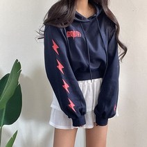 아담블링 / [힙해] 벌룬아방핏 번개 프린팅 크롭 후드티