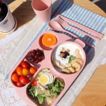 다이어트 진주상사 식판 5구 어른 브런치 밀짚 가정용 성인 어린이집 예쁜 아이식판 6종 세트, 베이지