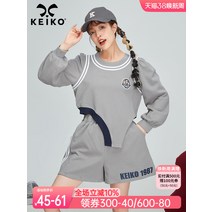 Keko 라이트 스포츠 패션 캐주얼 정장 여성 봄과 여름 소금 유행 회색 스웨터 반바지 투피스 세트, [02] 반바지, [04] XL