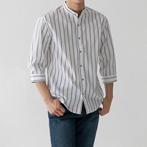 남성용 4XL 빅사이즈 스트라이프 차이나 카라 7부 셔츠 봄 여름 헨리넥 남방