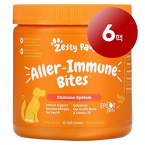 리암마켓 Zesty Paws 제스티 포우즈 강아지용 면역 건강 관리 보충제 알러 이뮨 바이트 양고기 맛 소프트츄 90개 360g 1팩, 6팩
