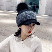 배색 겨울 여성 골프 방울 털 모자 니트 캡 여자 연습복장 귀도리 이어워머, 블랙