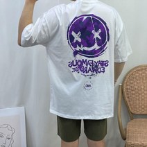 남녀공용 오버핏 카모 스마일 여름 데일리반팔티 2컬러