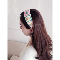 모스블랑 뜨개 꽃 머리띠 자수 크로쉐 와이드헤어밴드