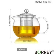 티포트 약탕기 BORREY Dropshipping 내열 유리 주전자 다양한 스타일의 뜨거운 판매 차 세트 투명 꽃 퓨어, 20 Spherical pot 950ml