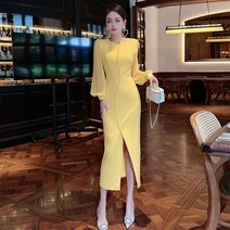 SAMARA 럭셔리 슬림 옐로우 단정 롱원피스 하객원피스 여성 결혼식