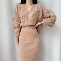 티데일리 여성용 꽈배기 니트 가디건 투피스