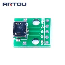 마이크로 USB to DIP 2.54mm 어댑터 커넥터 모듈 보드 패널 암 5 핀 PCB 부품