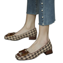 도오빠 프인코 여성 단화 체크 3CM 키높이 구두 펜던트 장식 플랫 여자구두 사계절 ~250