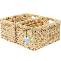 Casaphoria 정사각형 불규칙한 히아신스 보관 바구니 천연 수제 워터 스낵 내구성 있는 직사각형 과일 내장 핸들 타월 화장지 2팩, large1