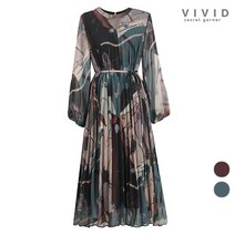 비비드시크릿가너 VIVID 체인 루즈핏 끈벨트 주름 봄가을 원피스