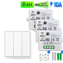 릴레이 433mhz 무선 원격 제어 스위치 ac 110v 220v 10a 수신기 라이트 펌프용 rf 푸시 버튼 벽 패널 송신기, 3 수신기 3-gang s