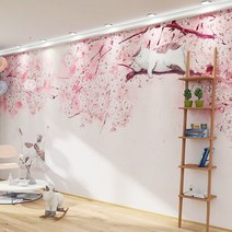 꽃 벽지 일본 핑크 벚꽃 벽지 일식 고급 벽지, (통장)3D무봉유광실크천1제곱