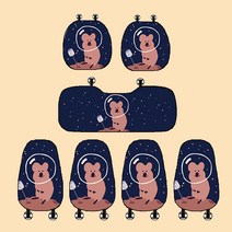 MOHEGIA 자동차 쿠션 커버 사계절 일반 메인 및 부조종사 싱글 피스 리어 쿠션 통기성 미끄럼 방지 시트 쿠션, 구피 코알라, 올카 7 피스 세트
