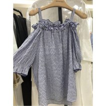 보니알렉스 체크오프숄더블라우스 BBSC3346BL 블루키