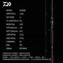 아부가르시아 낚싯대 DAIWA 21 ICHIGEKI 고탄소 스피닝 및 캐스팅 후지 릴시트 가이드 낚싯대 베트남 제작 루어, 6104MB 2.03m CAST Thanks