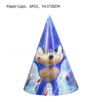 New Cartoon Sonic Party Supplies Boys Birthday Disposable Tableware Set Paper Plate Cup Napkins Baby, 22 6pcs hat