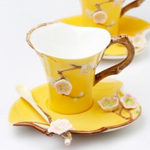 [Obong] [할인제품] 핸드메이드 매화 찻잔 예쁜 꽃 도자기 홍차 커피잔 세트 홈카페 부모님 어버이날 스승의날 신혼 집들이 선물