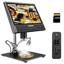 10 인치 디지털 현미경 Opqpq DM12 1080P 1000X 비디오 현미경 금속 스탠드 원격 제어 32 기가 바이트 SD 카드, as photo, 01 as photo