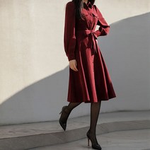 스타일온미 기모 잔골지 셔츠카라넥 벨티드 플레어 원피스
