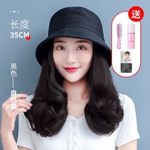 패션 가발 모자 컷트 헤어스타일 포니테일 40대 셀프 생머리 정수리 30대 통가발 인모, 1개, 사계절 버킷햇 블랙-중권-내츄럴블랙