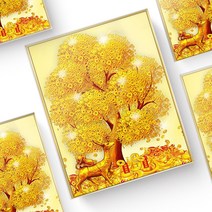 PPEAT 캔버스형 보석십자수 DIY 세트 40 x 50 cm, ER58.금전수 아래 금색 사슴, 50cmx40cm