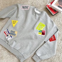 남자 겨울 오버핏 멀티 패치 프린팅 면 기모 맨투맨 3컬러