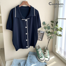 커스텀에이블 라인 카라 반팔 가디건 C2205CD032B