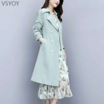 vsyoy 고급 윈드 브레이커 여성의 긴 가을 2022 새로운 하이 엔드 기질 코트와 라이닝 클래식