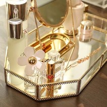 골드 팔각 육각 트레이 악세사리 인테리어 트레이 보관함 화장품 정리함, 골드 라운드 거울(원형)