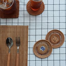 픽홈 라탄 우드 찻잔 컵받침 빈티지 티코스터 4종, 엔틱라탄티코스터(C타입)