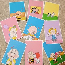 SET/컬러스티커 증정 찰리브라운 LOVE 엽서 편지지 두꺼운 고퀄 곰신엽서 생일편지 벽꾸미기 메모지 문구 인테리어