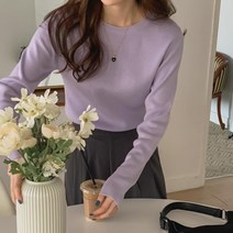 여자 데일리 라운드넥 컬러풀 슬림 긴팔 니트