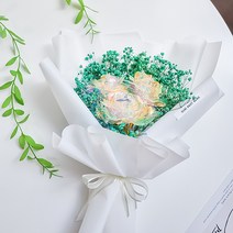 안개 LED 홀로그램 장미 꽃다발 홀로그램꽃 졸업 입학 기념일 생일선물 무드등, 3송이, 민트