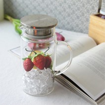 예쁜 유리 수제청통 머그컵 스텐뚜껑포함 라떼 자취