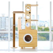 디어캣 고양이 화장실 일체형 원목 캣폴 캣타워 기본형, 화이트, 스크래쳐-브라운&오른쪽(화면과동일)