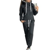 마라톤복 트랙수트 여성 2Pcs 조깅 정장 단색 트랙수트s 양털 후드 바지 세트 спортивный костюм женск, XXL, Black