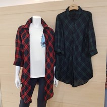 아르테 [온&오프라인 인기상품] 린넨100% 블라우스&자켓으로 활용하기 좋은 체크 셔츠형 롱기장 블라우스