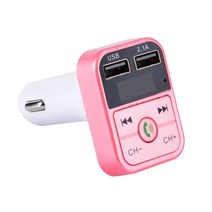 FM 송신기 무선 블루투스 차량용 키트 핸즈프리 자동차 MP3 오디오 음악 플레이어 듀얼 USB 라디오 변조기, 02 분홍색