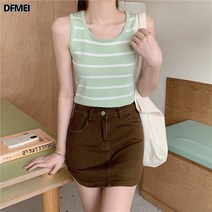 DFMEI 반나시 상의 스트라이프 이너 디자인 니트 나시 여성복